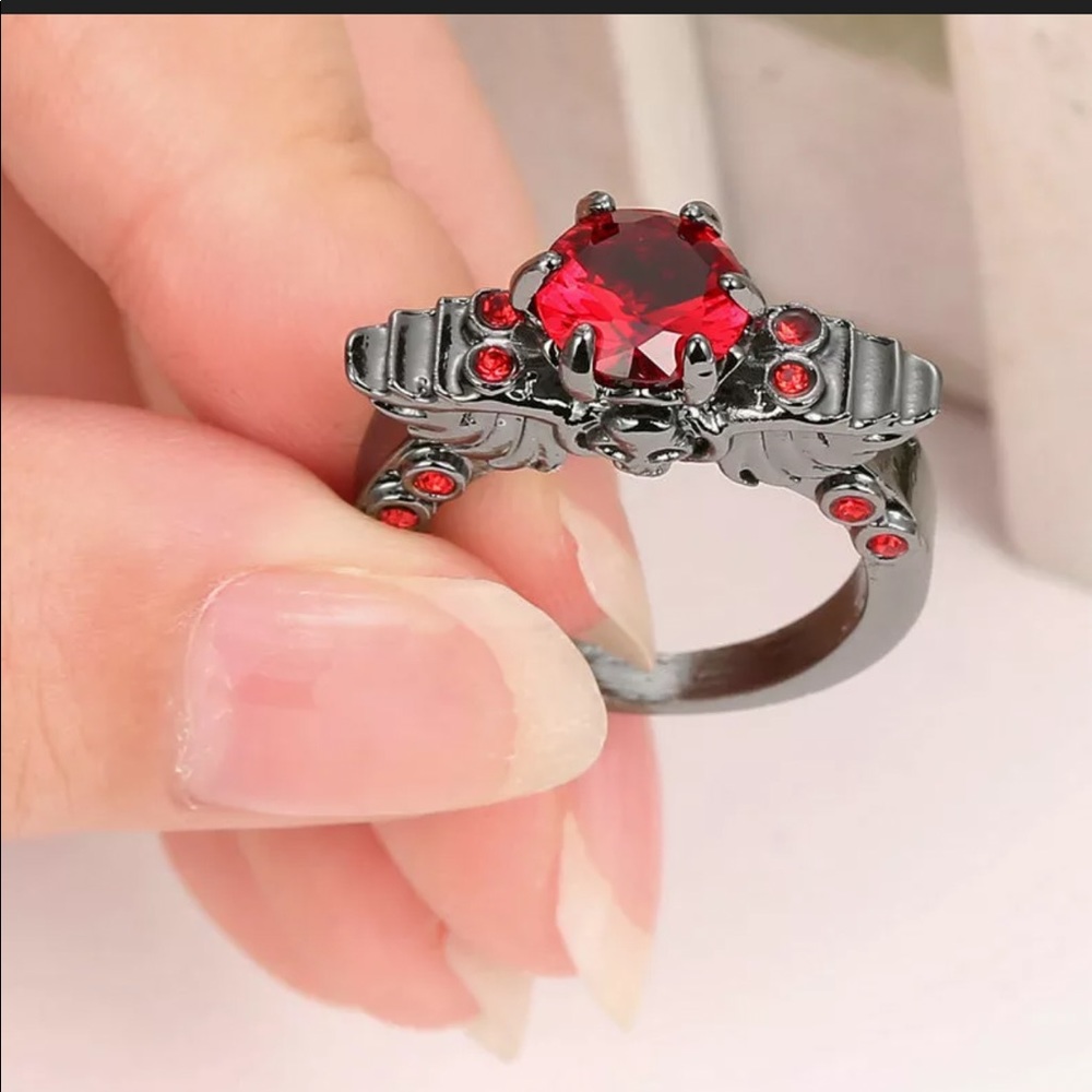 Red lab ruby gothic 14k gold filled skull ring